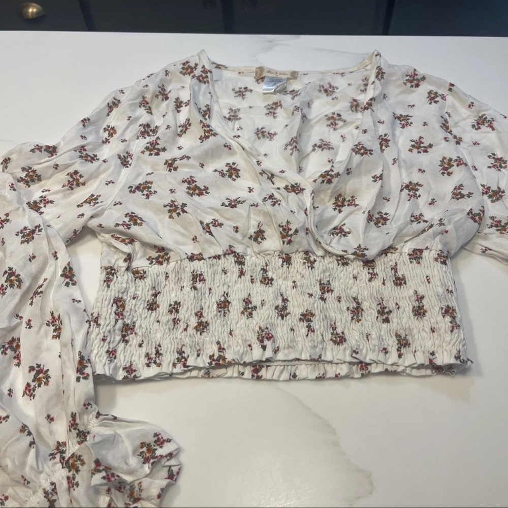 Altar'd State Floral Cream Smocked Blouse